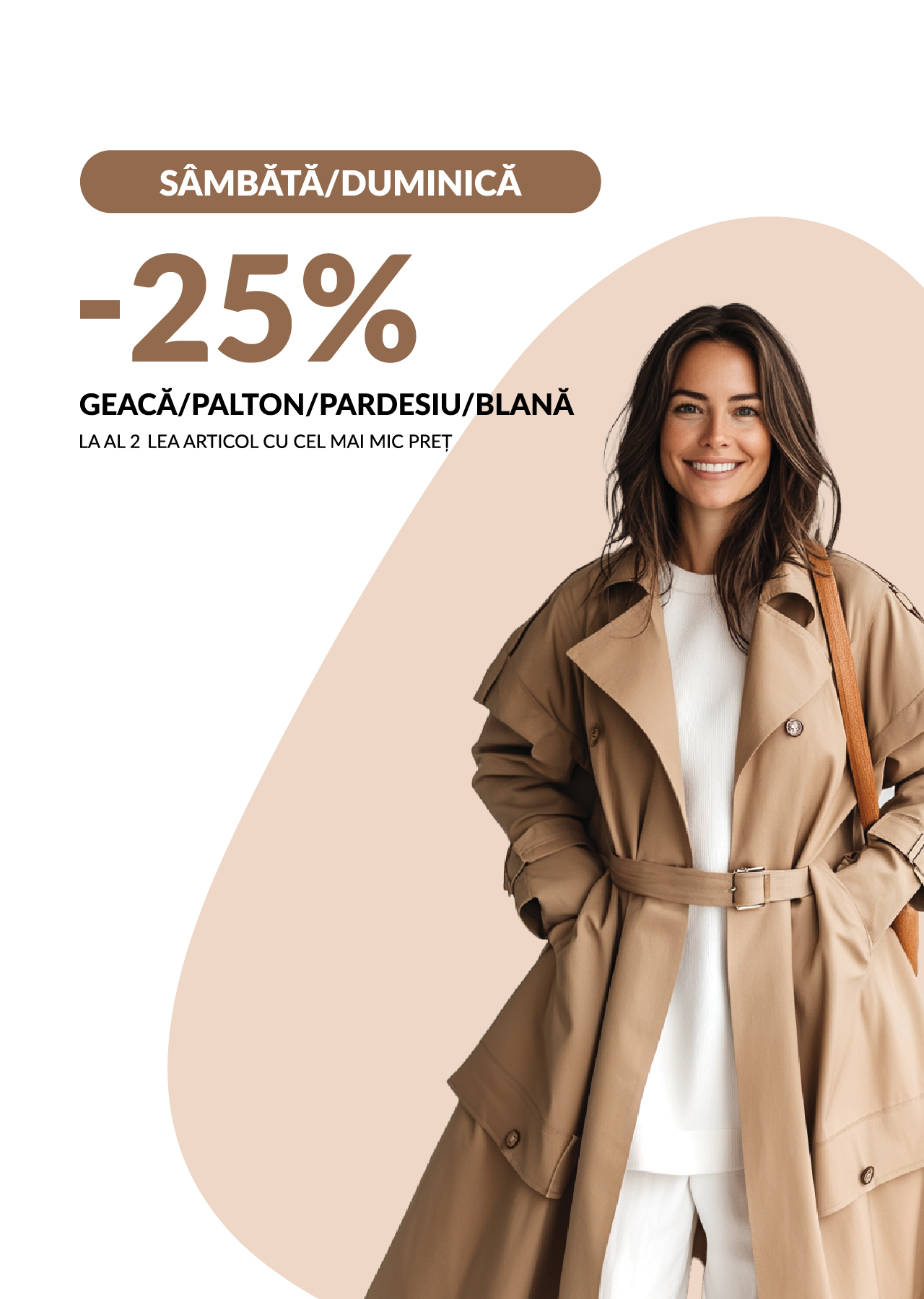 În weekend, la Akuratti, hainele tale de iarnă primesc atenția pe care o merită! Sâmbătă și duminică, beneficiezi de -25% la al doilea articol (geacă, palton, pardesiu sau blană) cu prețul mai mic.